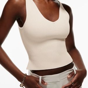 Babaton sculpt knit double v neck tank size small in Matte Pearl